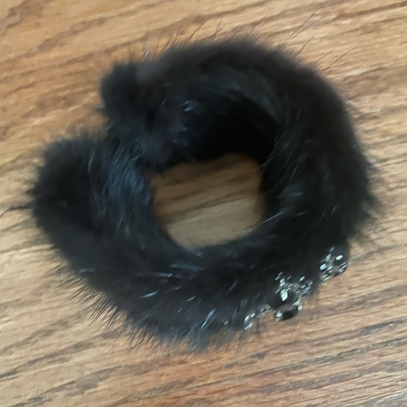 Black Fur Bangle Gem Stone Crystals Adjustable - Picture 4 of 5